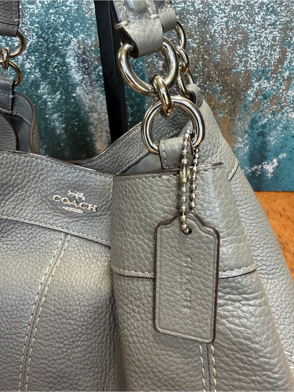 Coach 2018 Classic Lexy Shoulder Bag Pewter Gray Pebbled Leather Hobo